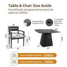 Load image into Gallery viewer, Outdoor Patio Dining Set, Squircle Dining Table, Dining Chairs With Sunbrella Cushions
