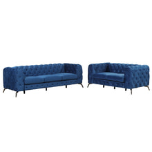 Load image into Gallery viewer, Modern 3-Piece Sofa Sets with Sturdy Metal Legs,Velvet Upholstered Couches Sets Including Three Seat Sofa, Loveseat and Single Chair for Living Room Furniture Set,Blue
