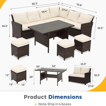 Load image into Gallery viewer, 7 Piece Patio Dining Set With Cushions, Modular Sectional Sofa &amp; Storage Table
