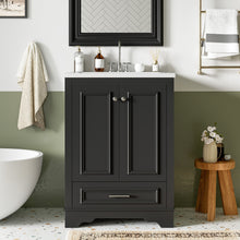 Load image into Gallery viewer, Bathroom Vanity With Ceramic Sink Combo, Modern Freestanding Storage Cabinet With Silver Handles
