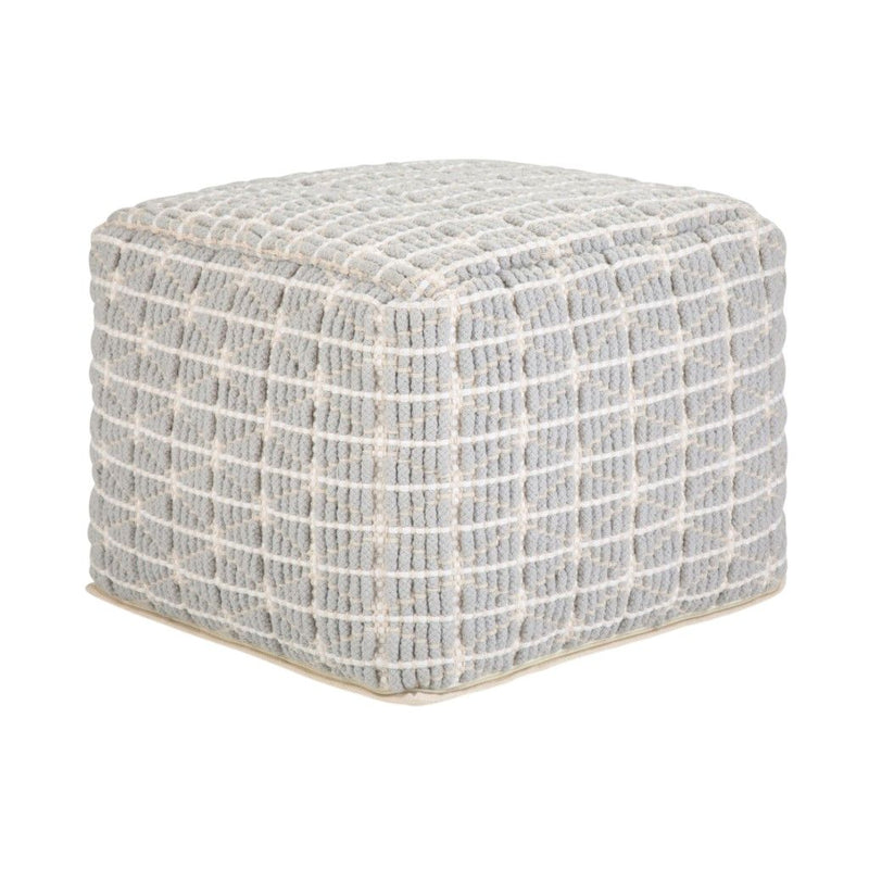 Cotton Pouf Ottoman - Blue / Gray
