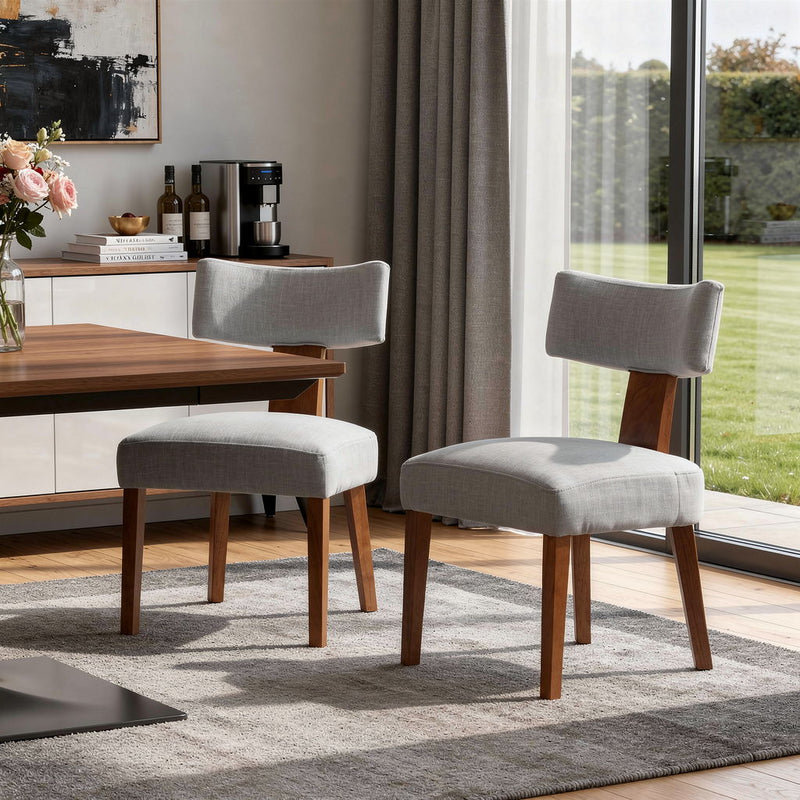 Linen Solid Wood Dining Side Chairs (Set of 2) - Gray / Brown
