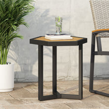 Load image into Gallery viewer, Outdoor Side Table With Iron Base And Slatted Top - Brown
