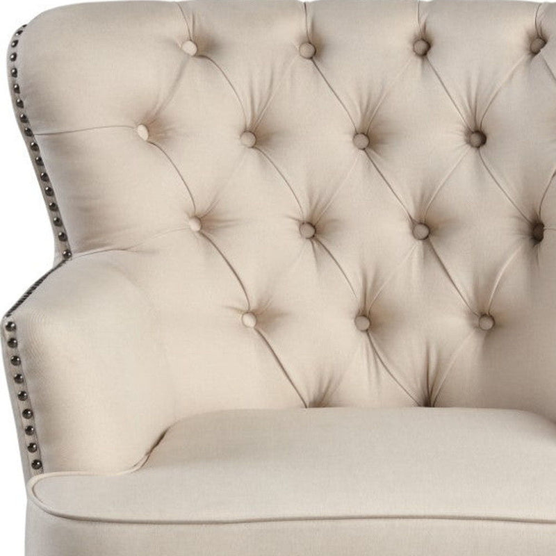35" Fabric Tufted Wingback Chair - Beige / Black