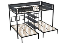 Load image into Gallery viewer, Metal Full over Twin Beds with Shelves/ Sturdy Metal Frame/ Noise-Free Wood Slats/ Comfortable Textilene Guardrail/ Bunk Bed for Three/ Built-in 3-Tier Shelves/ No Box Spring Needed
