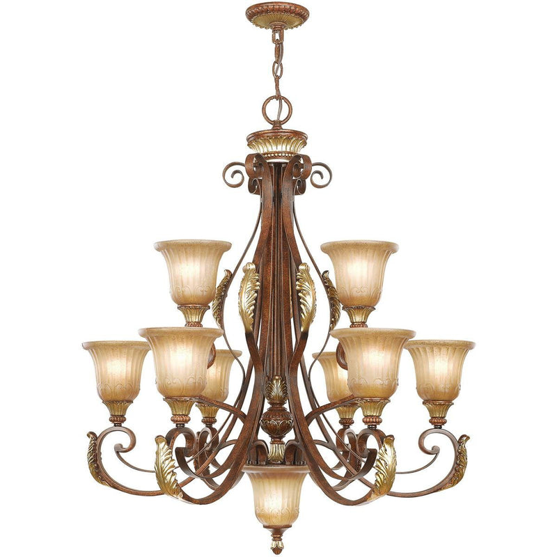 38" Ten Light Dimmable Chandelier With Shades - Bronze