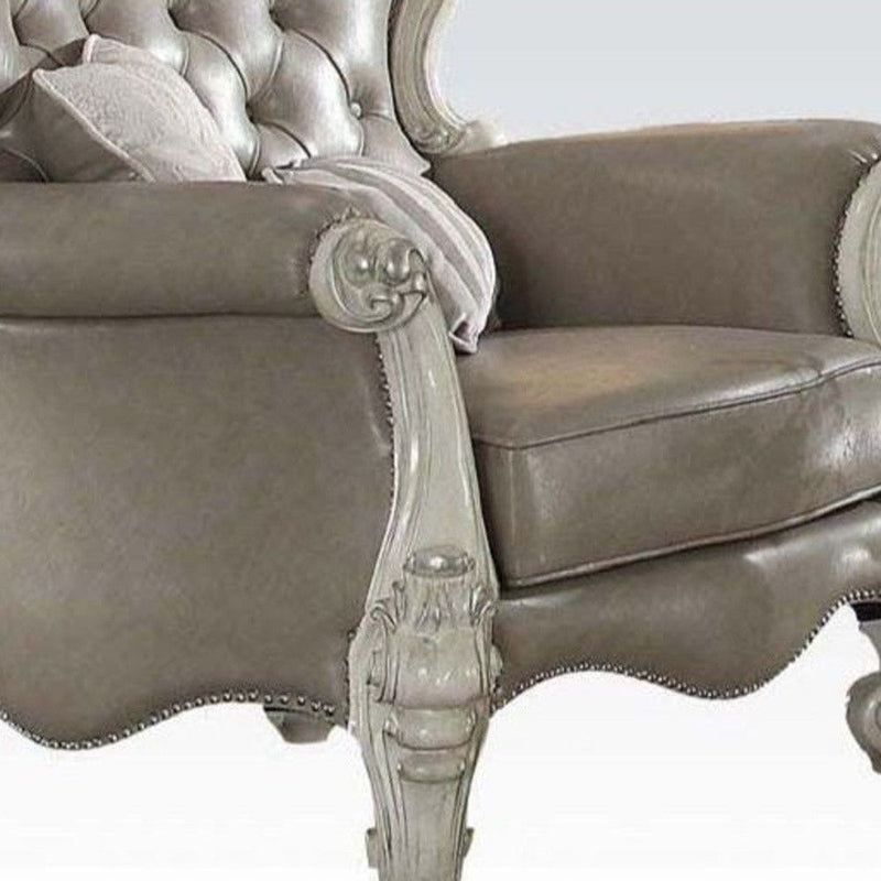Faux Leather Tufted Wingback Chair - Gray And Bone
