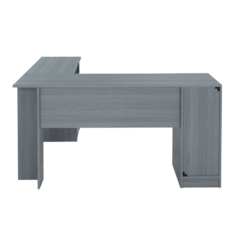 L Shape Computer Desk With Two Drawers - Gray
