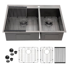 Load image into Gallery viewer, Double Bowl Drop In Sink With 2 - 9" Deep Basins - Gunmetal Black
