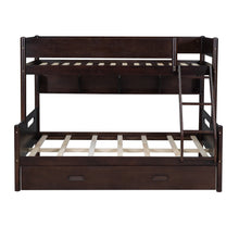 Load image into Gallery viewer, Wood Twin over Full Bunk Bed with Storage Shelves and Twin Size Trundle, Espresso
