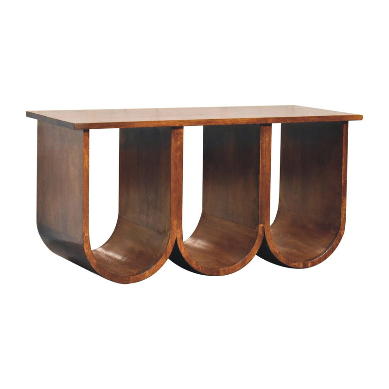 Solid Wood Abstract Coffee Table With Three Shelves - Chestnut