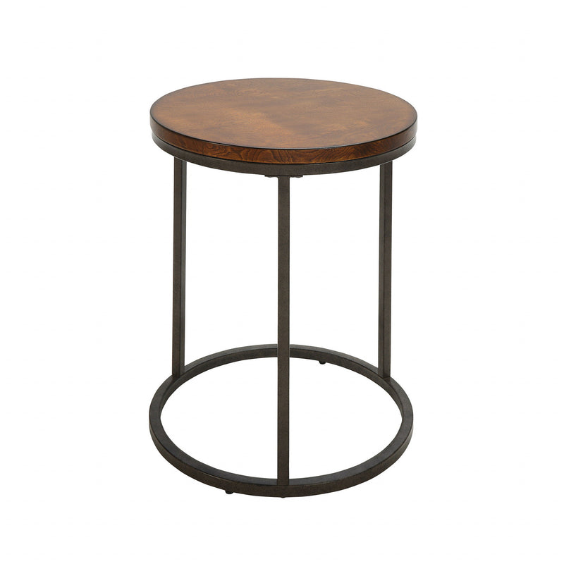 Wood And Iron Round End Table - Black And Wood Brown