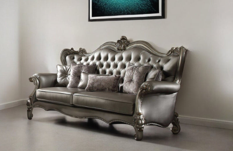 Velvet Curved Sofa And Toss Pillows - Platinum