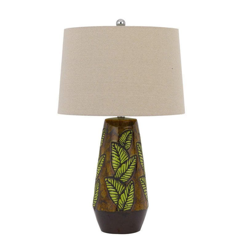 Ceramic Cylinder Table Lamp With Tan Empire Shade - Brown
