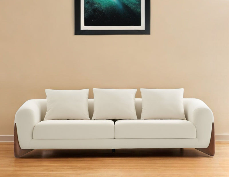 Sofa With Wood Brown Legs - Cream