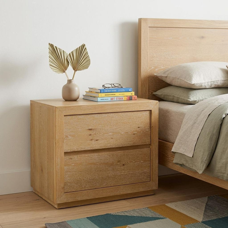 Wood Two Drawer Nightstand - Oak
