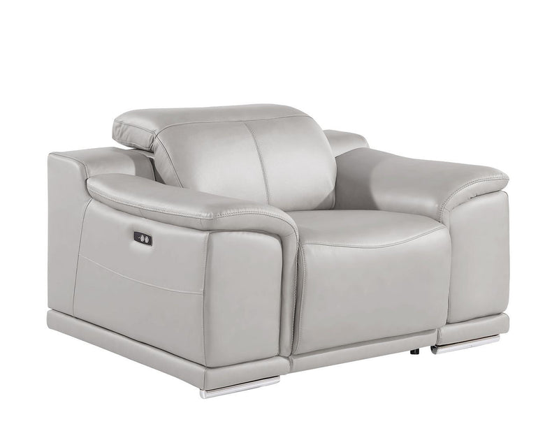Genuine Leather Wall Hugger Power Recliner With USB - Ash Gray