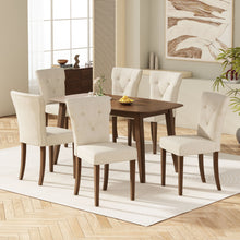 Load image into Gallery viewer, Modern Indoor Wood Dining Set With Chairs And Table, Rubber Wood, 6 Piece - Cream / Walnut

