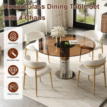 Load image into Gallery viewer, Round Dining Table With Tempered Glass Top - Brown
