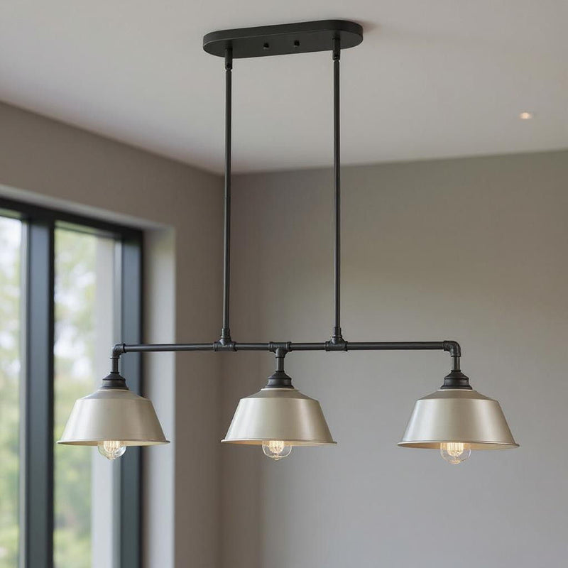 Kitchen Island Three Light Metal Dimmable Chandelier With Shades - Gray