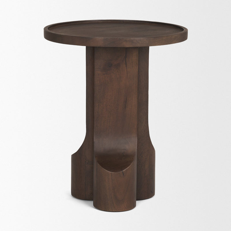 Round Pedestal End Table - Dark Brown