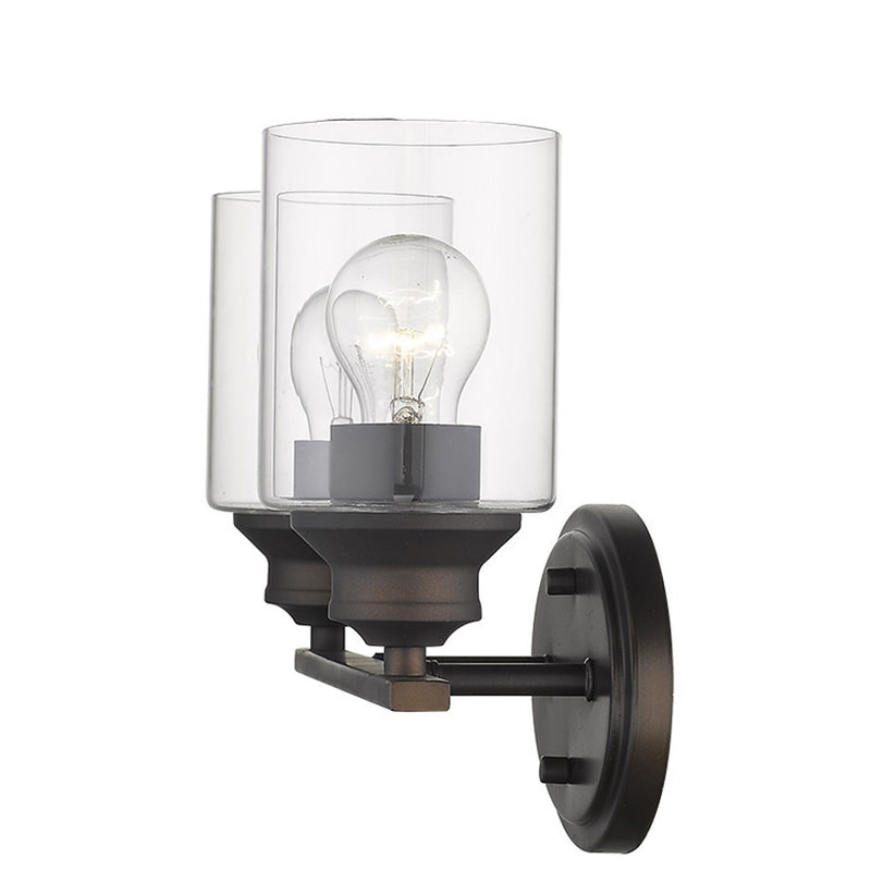 Two Light Wall Light With Clear Glass Shade - Bronze