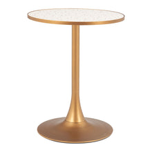 Load image into Gallery viewer, 24" Wood And Steel Pedestal Base Round Top Dining Table - Beige / Gold
