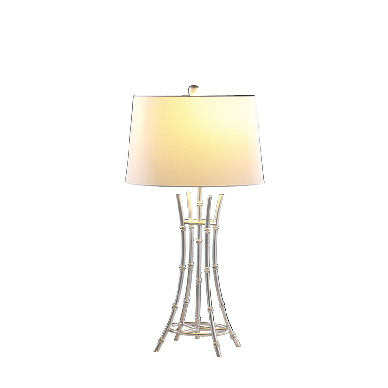 Bamboo Design Table Lamp With Off-White Drum Shade - Silver