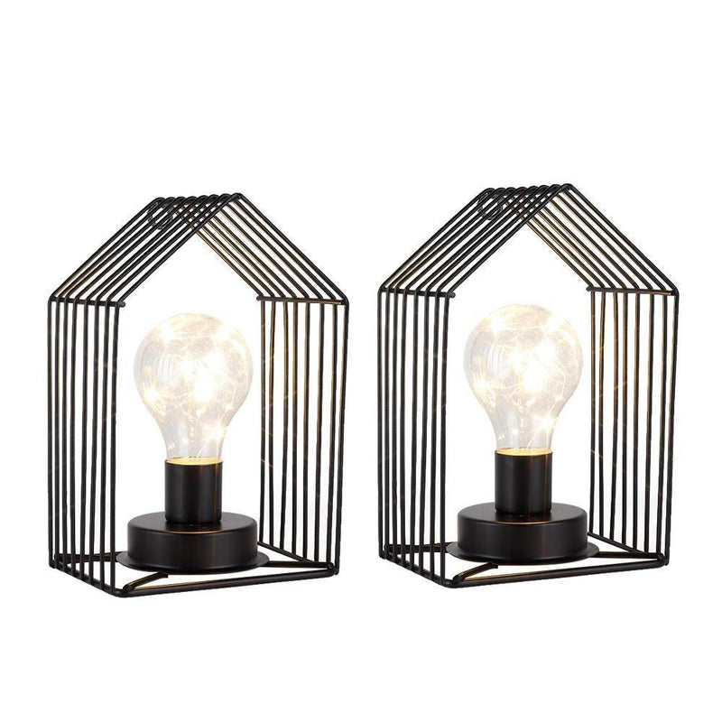 Novelty Battery Powered Desk Lamps With Cage Shades (Set of 2) - Black