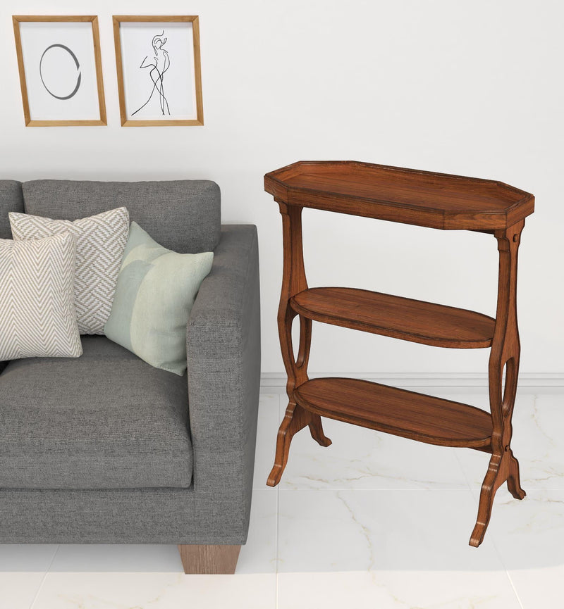 Manufactured Wood Octagon End Table With Two Shelves - Medium Brown