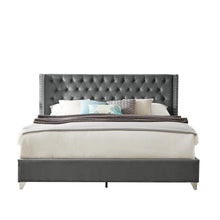 Load image into Gallery viewer, B100S King bed, Button designed Headboard,strong wooden slats + metal legs with Electroplate
