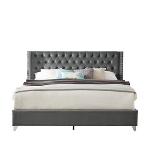 B100S King bed, Button designed Headboard,strong wooden slats + metal legs with Electroplate