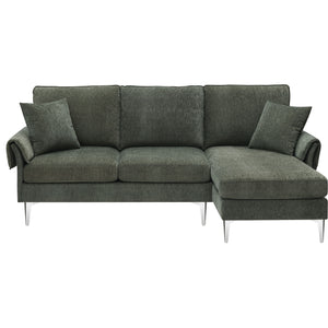 [VIDEO provided] [New]84 " Convertible Sectional Sofa, Modern Chenille L-Shaped Sofa Couch with Reversible Chaise Lounge, Fit for Living Room, Apartment(2 Pillows)