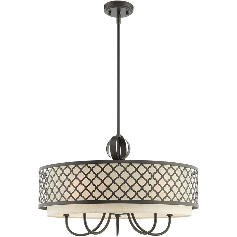 18" Six Light Dimmable Chandelier With Shades - Bronze