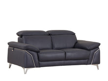 Load image into Gallery viewer, Genuine Leather Love Seat - Navy Blue / Silver
