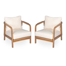 Load image into Gallery viewer, Outdoor Lounge Chair With Woven Backrest, Solid Wood Frame, Comfortable Cushions
