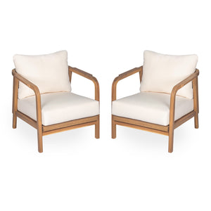 Outdoor Lounge Chair With Woven Backrest, Solid Wood Frame, Comfortable Cushions