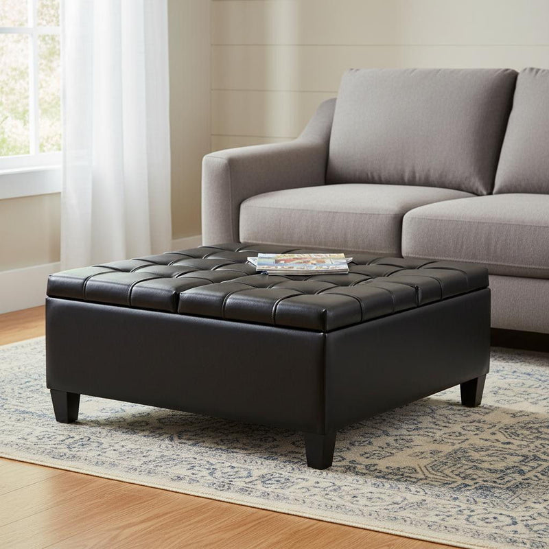 Leather Cocktail Ottoman With Storage - Black / Espresso