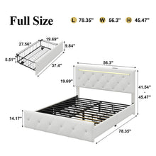 Load image into Gallery viewer, Upholstered Bed Frame With LED Lights, 4 Storage Drawers, Charging Station
