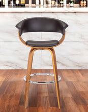 Load image into Gallery viewer, Faux Leather And Solid Wood Swivel Low Back Bar Height Bar Chair - Brown
