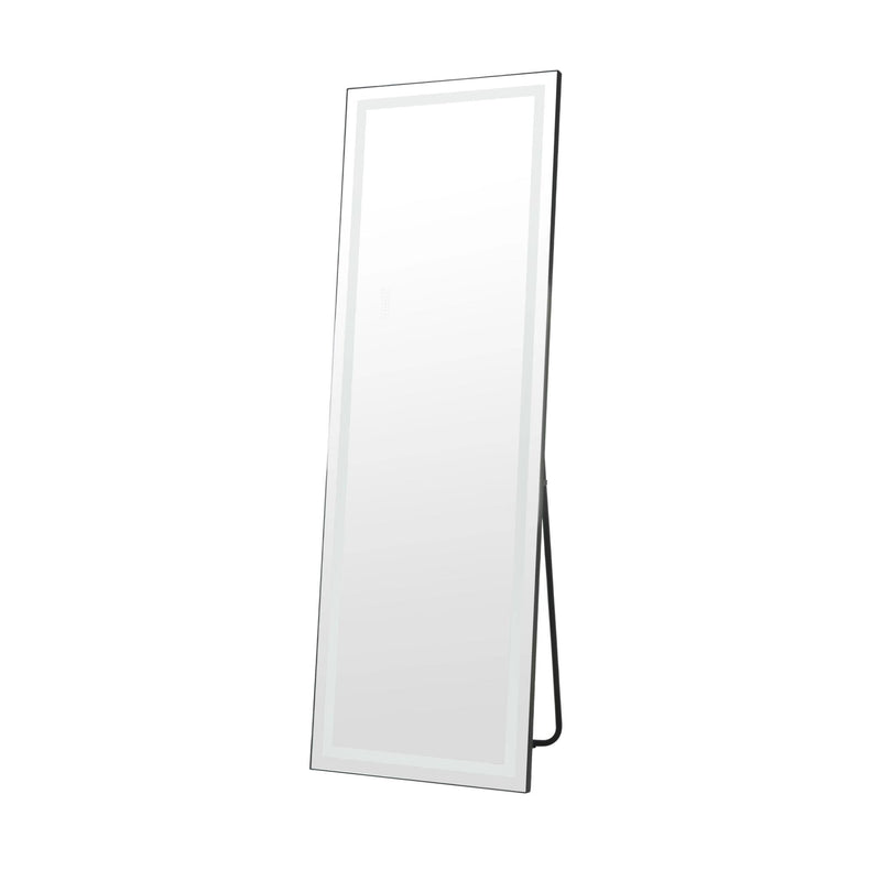 65" Aluminum Round Lighted Freestanding Framed Cheval Mirror - Black