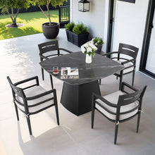 Load image into Gallery viewer, Outdoor Patio Dining Set, Squircle Dining Table, Dining Chairs With Sunbrella Cushions
