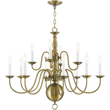 Load image into Gallery viewer, 26" Twelve Light Dimmable Chandelier With Shades - Antiqued Brass
