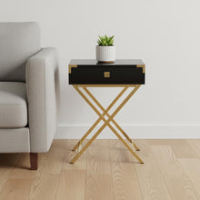 Load image into Gallery viewer, Wood And Metal End Table With Drawer - Gold / Black
