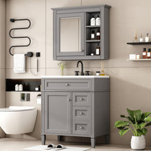 Load image into Gallery viewer, Bathroom Vanity With Top Sink, Freestanding Storage Cabinet With 2 Doors And 3 Drawers, Mirror Cabinet Included - Gray
