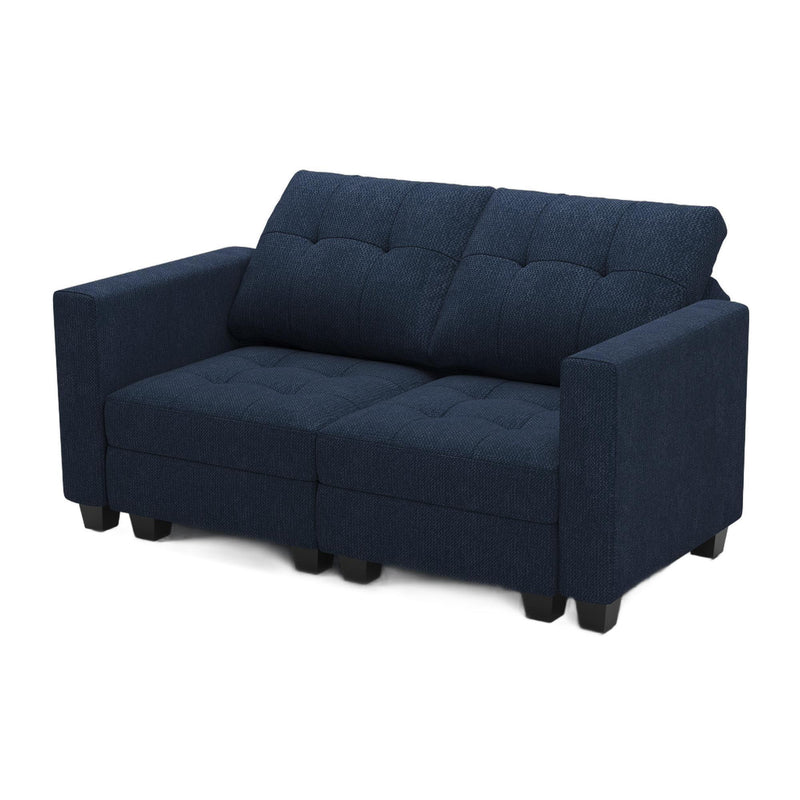And Black Linen Blend Modular Loveseat With Storage And Toss Pillows - Blue
