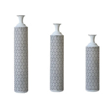 Load image into Gallery viewer, Modern Floor Vase Set Metal Vases With Geometric Pattern, 3 Piece Home Decor Set - White / Black
