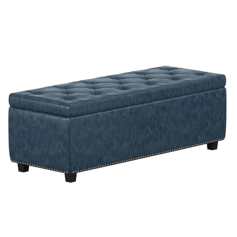 48" Upholstery Storage Ottoman - Dark Brown / Denim Blue