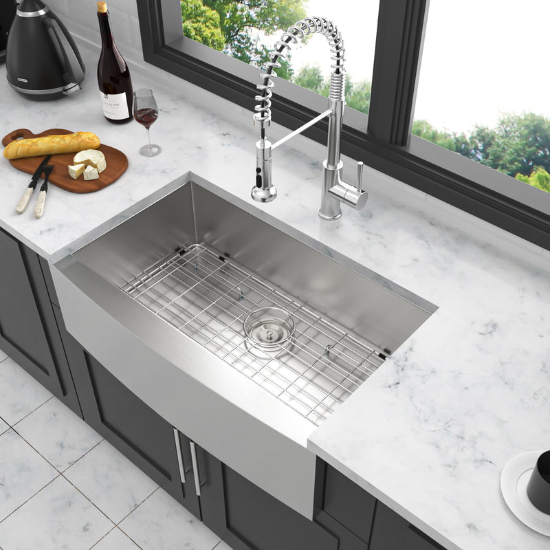 Farmhouse 36" Kitchen Sink Stainless Steel Apron Front - Brushed Nickel
