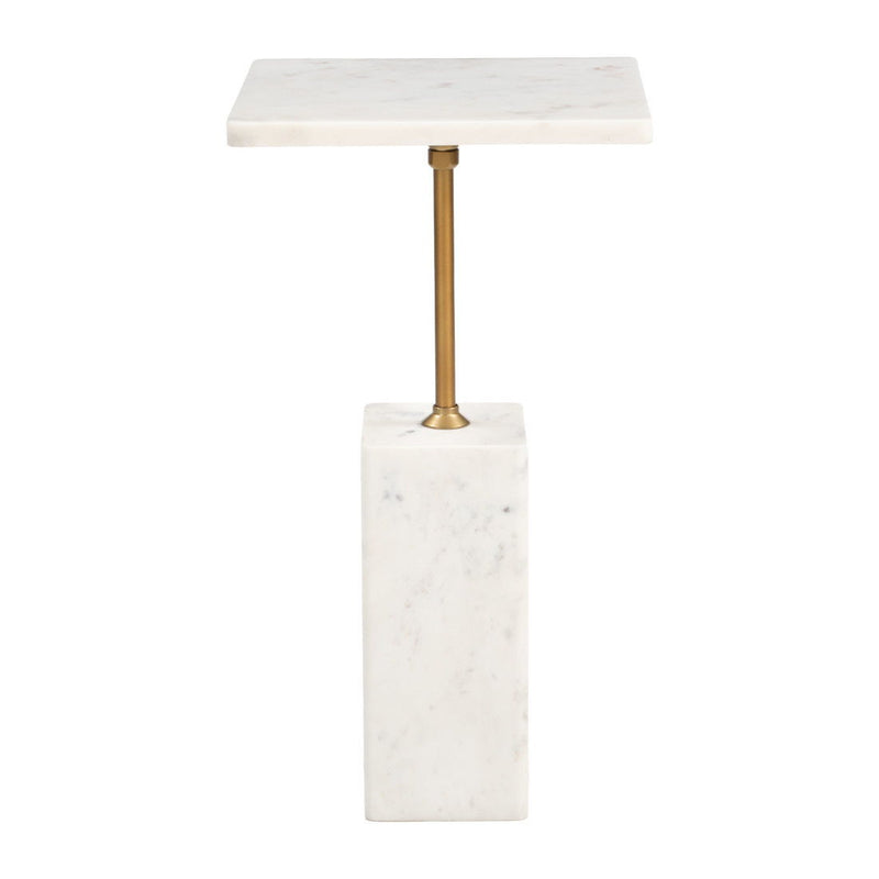 22" Pedestal Marble End Table - White